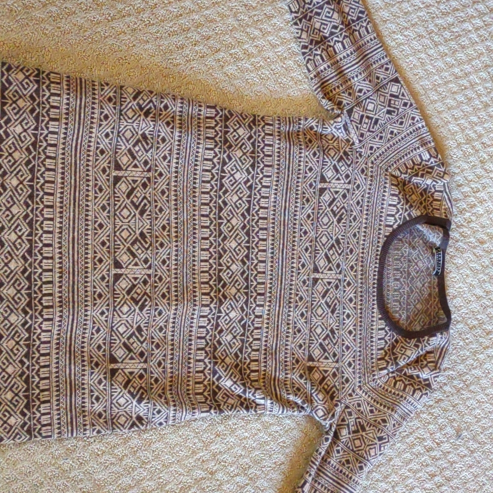 Peruvian Connection Pima Cotton Baby Alpaca Wool Aztec Print Midi Sweater Dress